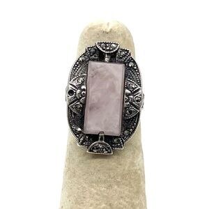 Rose Quartz 925 Sterling Silver Square Stone Ring
